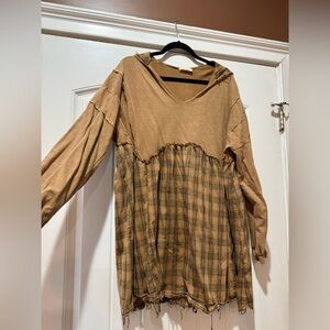 Casual Tan Plaid Tunic Top